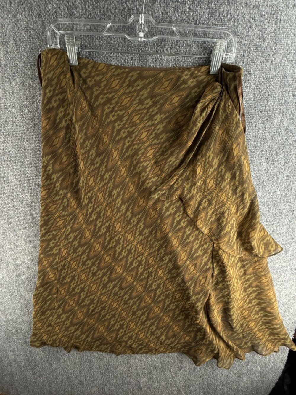 NWT Lauren Ralph Lauren TAHITI Silk Modern Brown Green Ruffle Skirt Size Medium